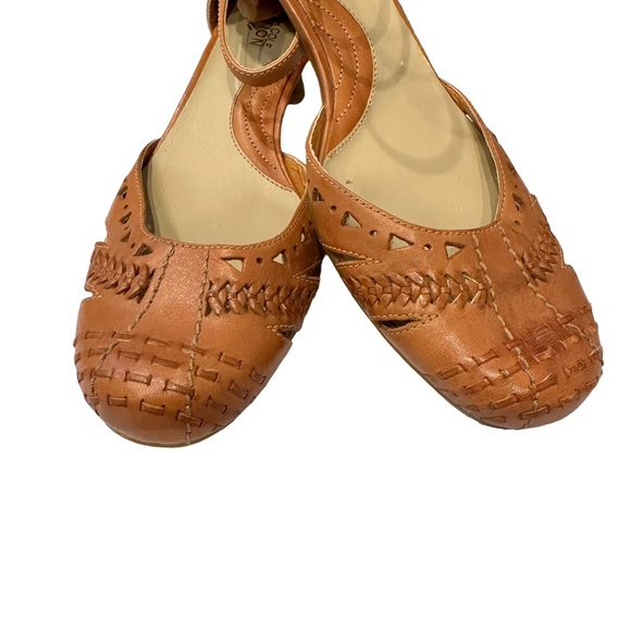 KENNETH COLE REACTION FOR J JILL Brown Leather Kitten Heel Weaved Sandals Size 7 - Picture 4 of 10